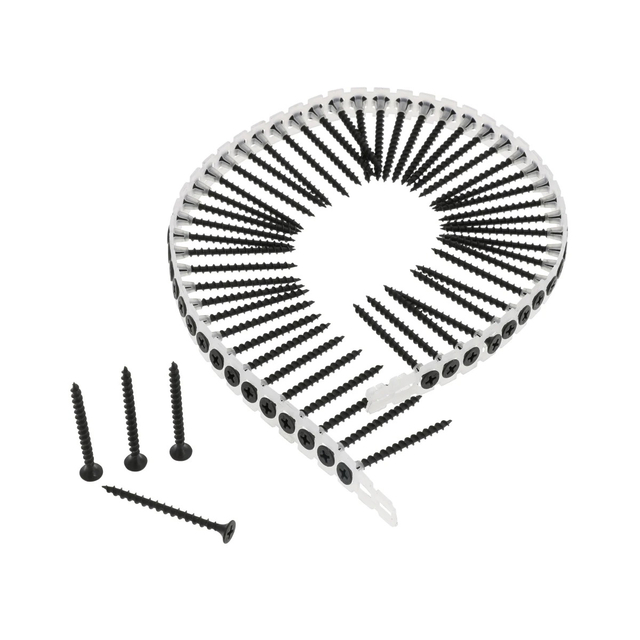 ब्लैक फॉस्फेट कोलेटेड चेन बेल्ट ड्राईवॉल स्क्रू मोटे धागे बिगुल हेड बीपी PH2