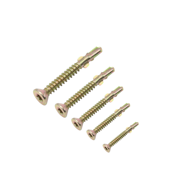 पीला जिंक प्लेटेड टॉर्क्स ड्राइव फ्लैट काउंटरसंक हेड टेक स्क्रू विंग्स के साथ सेल्फ-ड्रिलिंग स्क्रू