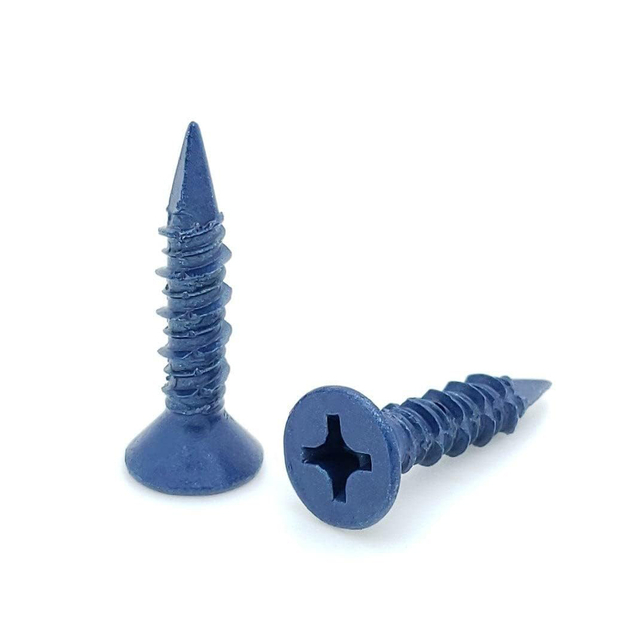 कंक्रीट स्क्रू फिलिप्स फ्लैट हेड लो कार्बन स्टील ब्लू पॉलिमर