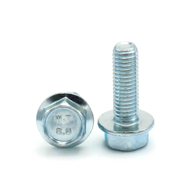 कम कीमत उच्च गुणवत्ता मीट्रिक DIN6921 मानक जिंक-प्लेटेड कार्बन स्टील हेक्स निकला हुआ किनारा बोल्ट
